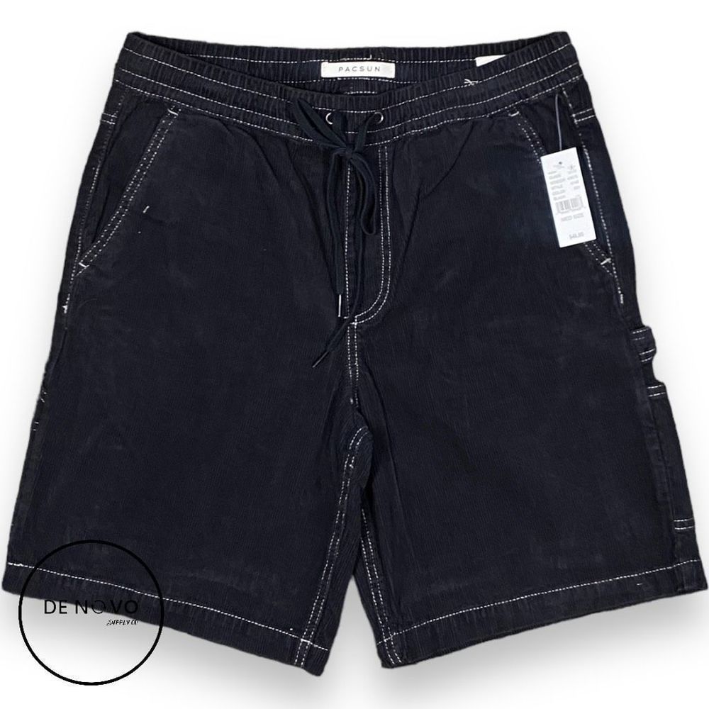 PACSUN MEN’S Baggy Corduroy Drawstring Cargo Shorts Size Medium Black